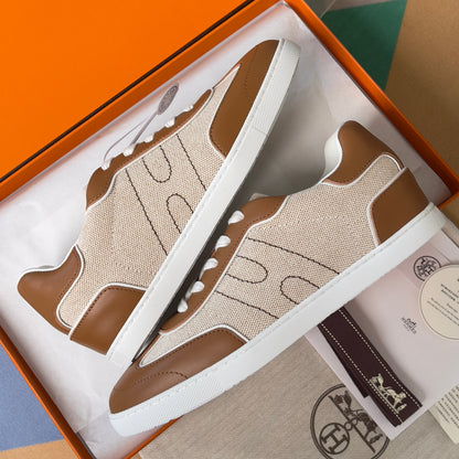 HM Match Sneaker Beige mix Brown Sheepskin Canvas 609039