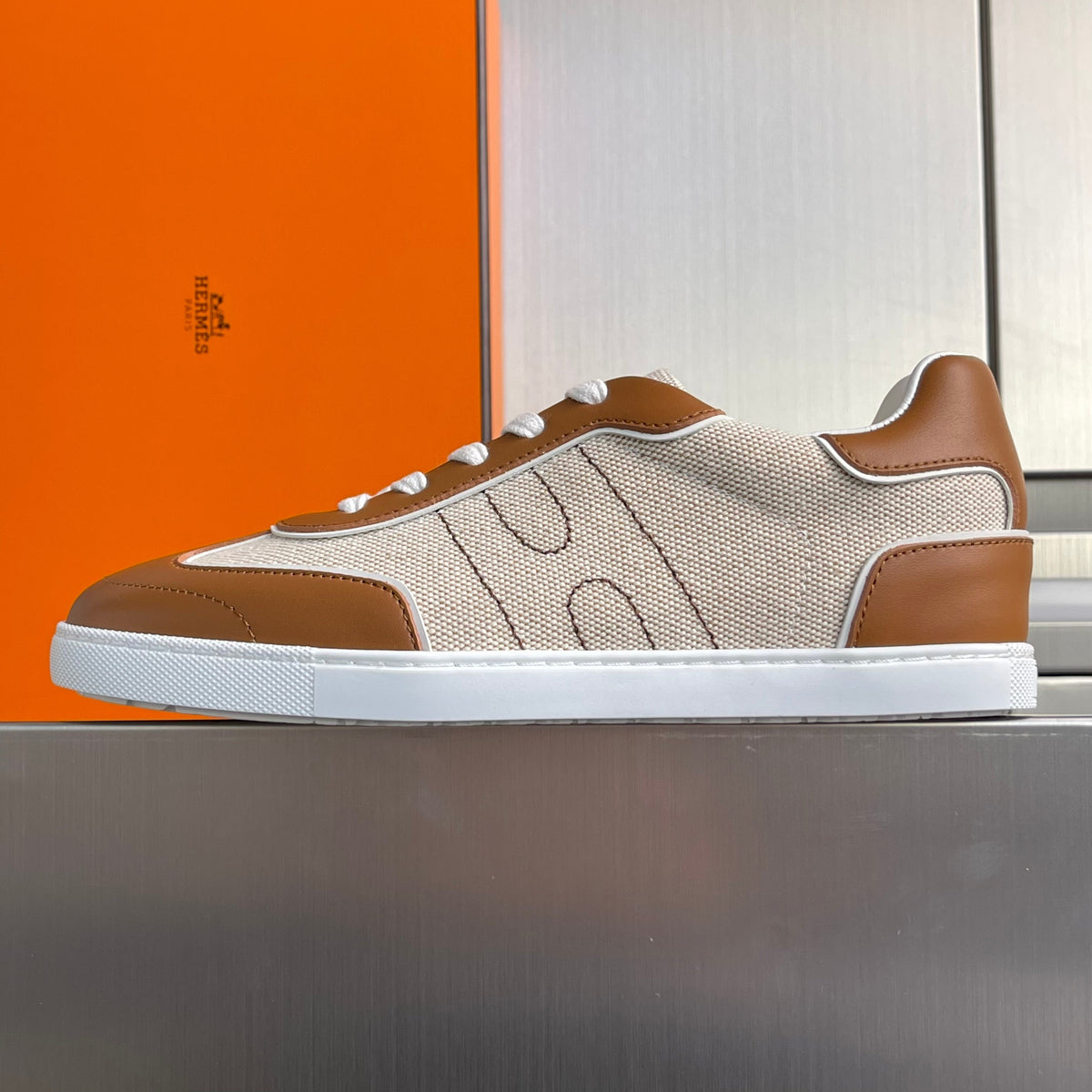 HM Match Sneaker Beige mix Brown Sheepskin Canvas 609039
