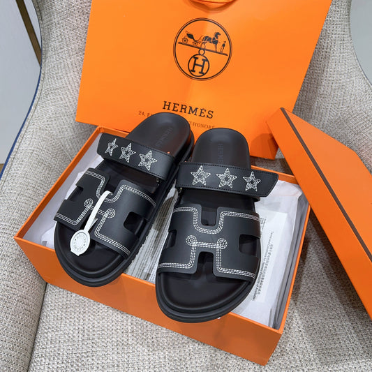 HM Chypre Sandal Black Embroidered Black Cowhide 852218