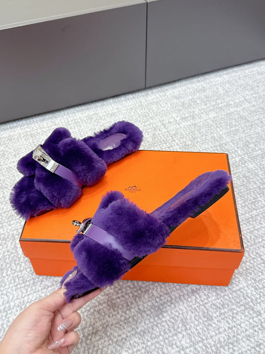 HM 25s H Shaped Slipper with Buckle Purple Shearling 462191