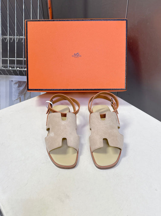 HM Maya Sandals Light Taupe Brown Suede Calfskin 704937