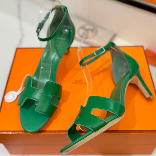 HM Joy 65mm Heeled Sandals Green Flat Cowhide 294932