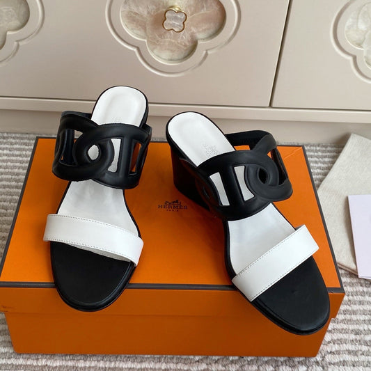 HM Lipari Sandal 7cm Black White Leather 776553