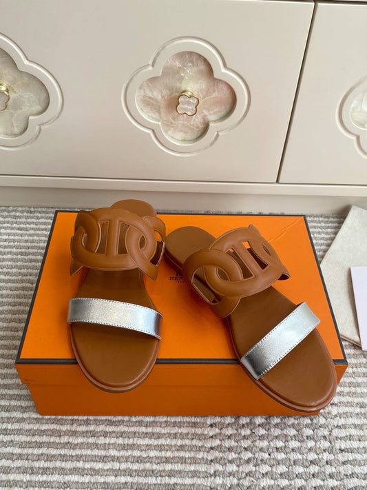 HM Lagune Sandal Tan Sliver Leather 776554