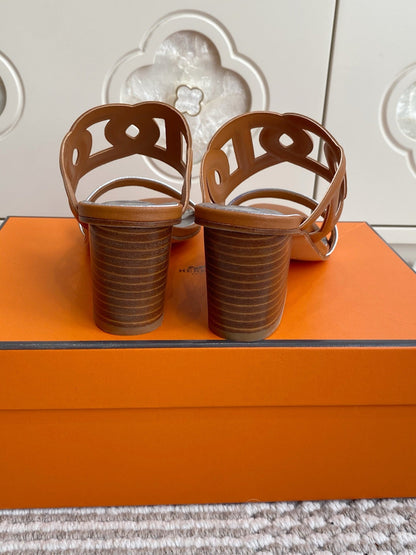 HM Lipari Sandal 7cm Tan Sliver Leather 776555