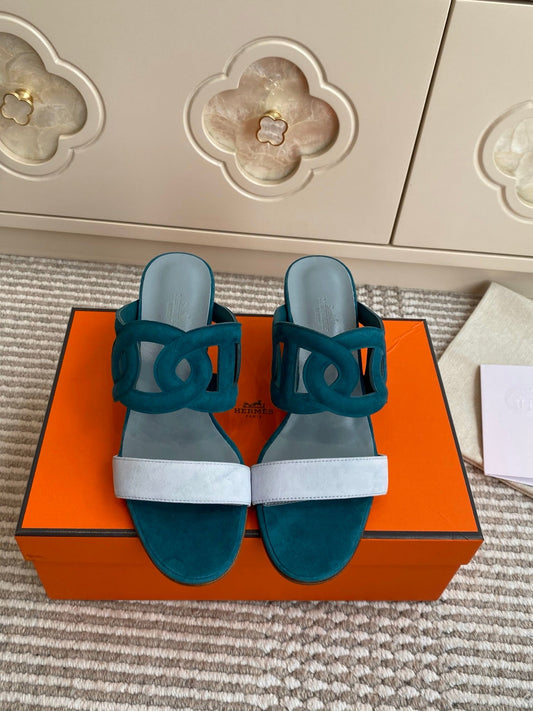 HM Lipari Sandal 7cm Teal Green Suede 776537