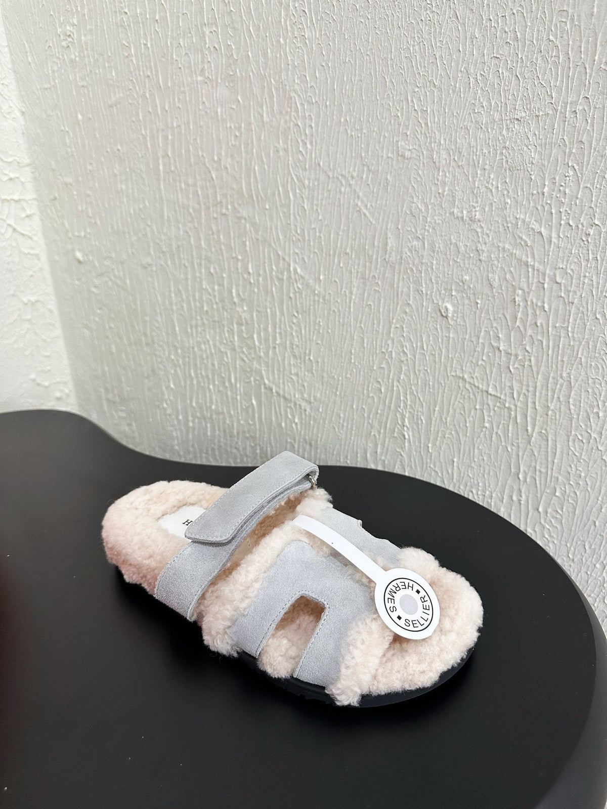 HM Chypre Sandal In Light Grey Blue Mix White Suede And Fleece Lining  961137