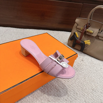HM Kelly Buckle Sandals 5cm Light Pink Leather 804989