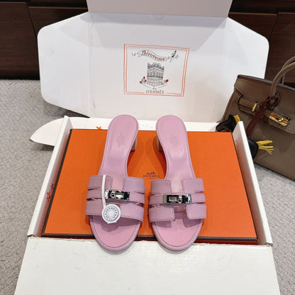 HM Kelly Buckle Sandals 5cm Light Pink Leather 804989