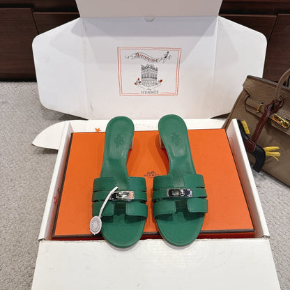 HM Kelly Buckle Sandals 5cm Green Leather 804993