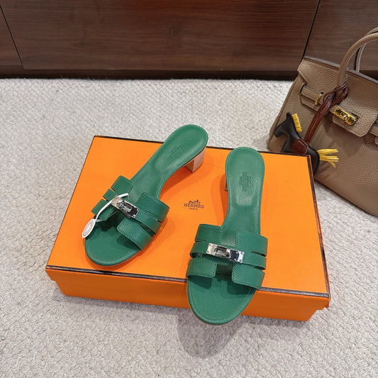 HM Kelly Buckle Sandals 5cm Green Leather 804993