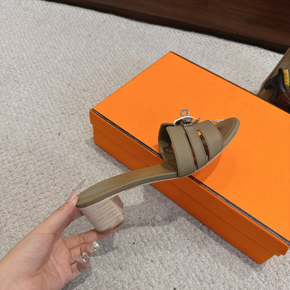 HM Kelly Buckle Sandals 5cm Taupe Leather 804996