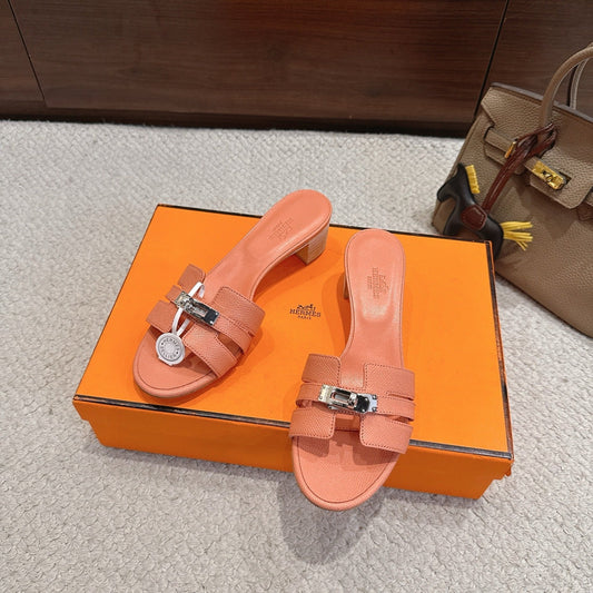 HM Kelly Buckle Sandals 5cm Orange Leather 804997