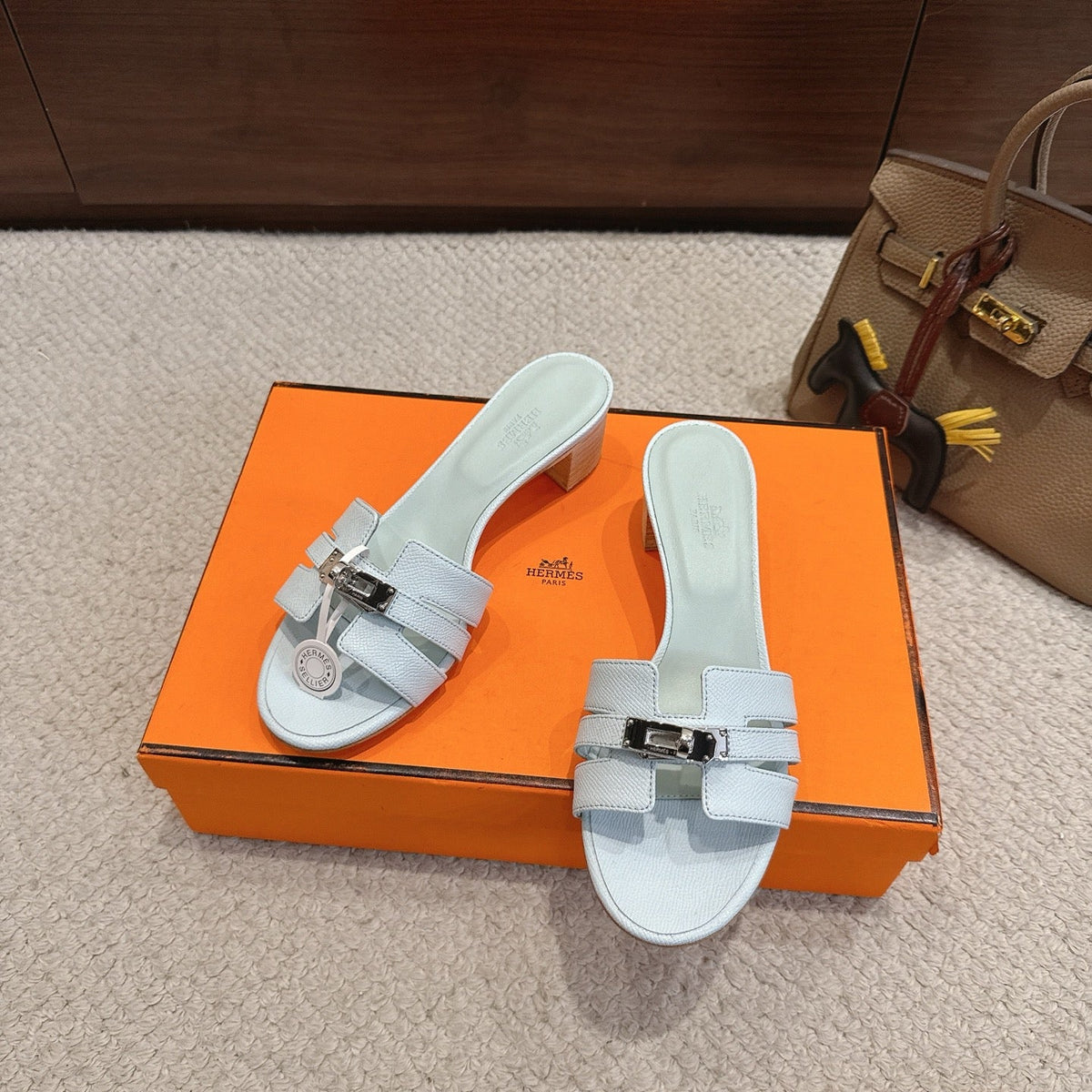 HM Kelly Buckle Sandals 5cm Stale Blue Leather 804998