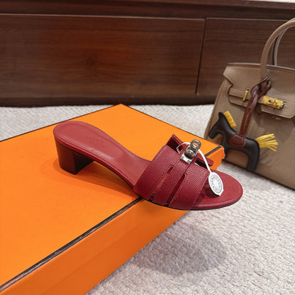 HM Kelly Buckle Sandals 5cm Burgundy Leather 805001