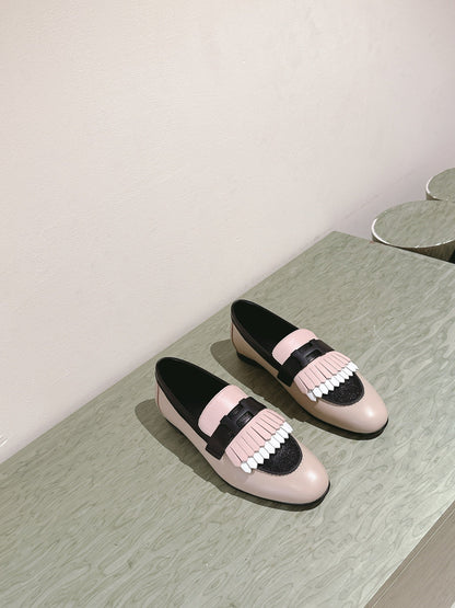 HM Mocassins Royal Loafers Black Beige Sheepskin 445009