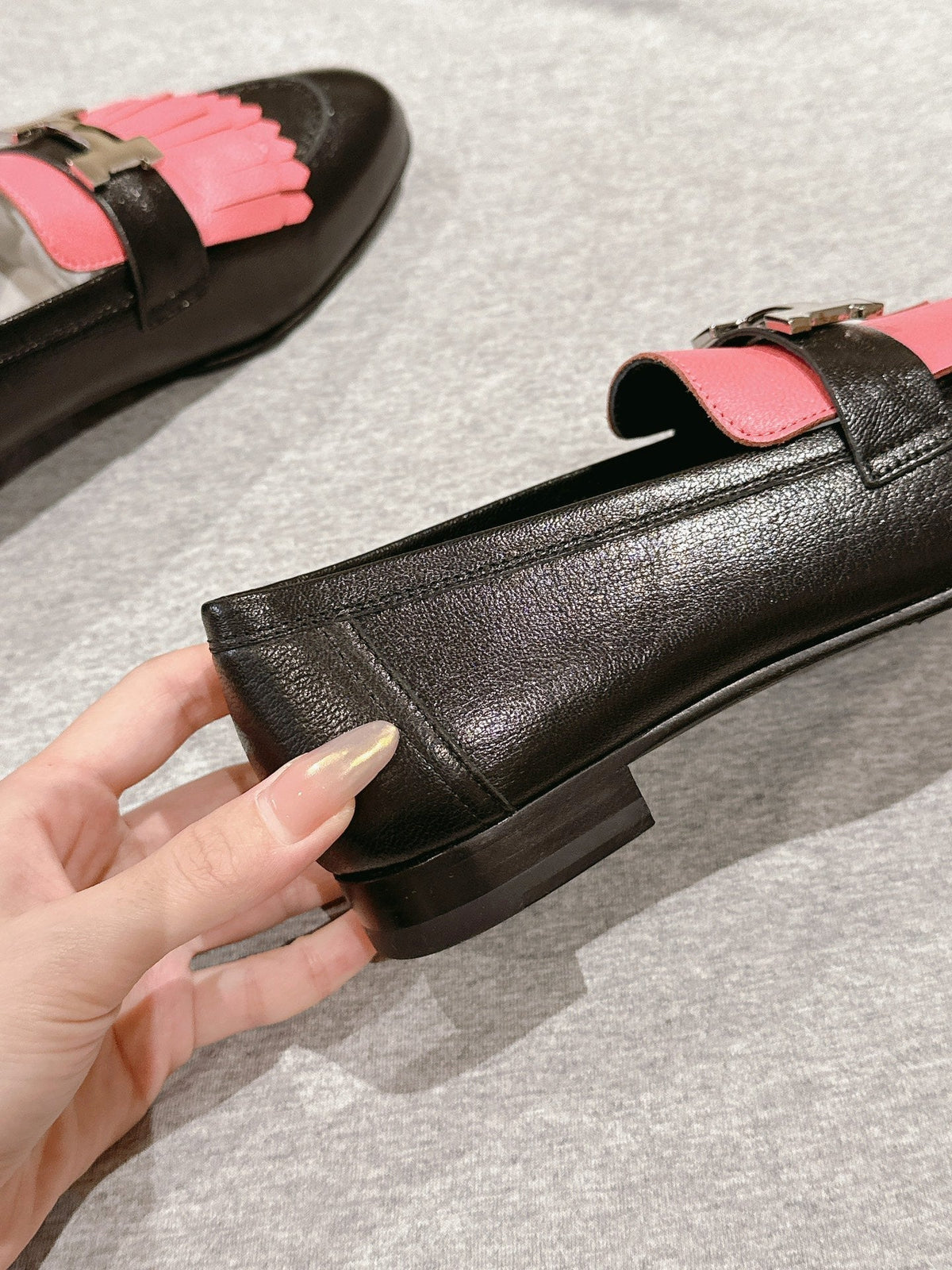 HM Mocassins Royal Loafers Black PInk Sheepskin 445011