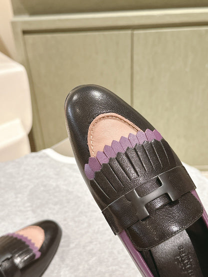 HM Mocassins Royal Loafers Black Purple Sheepskin 445012