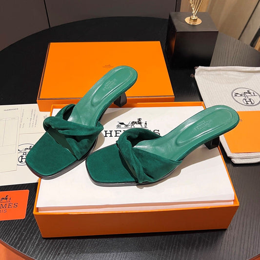 HM Giny Sandal 5.5 Teal Green Suede Calfskin 680061
