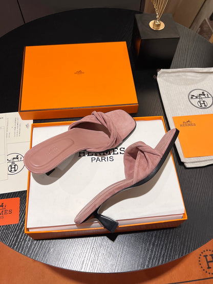 HM Giny Sandal 5.5 Rose Nude Suede Calfskin 680059