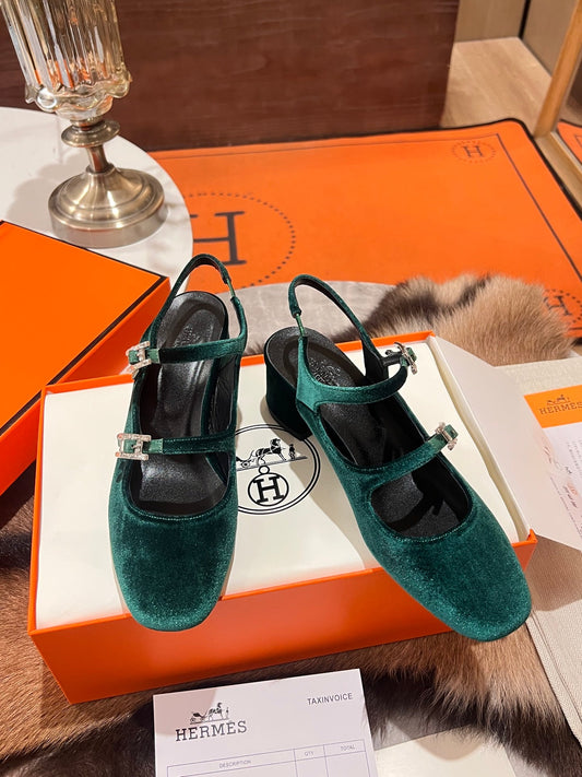HM Jackie 50 Pump Teal Green Velvet 680232