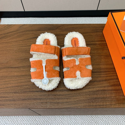 HM Chypre Sandal In Orange Mix White Fleece And Suede 984196