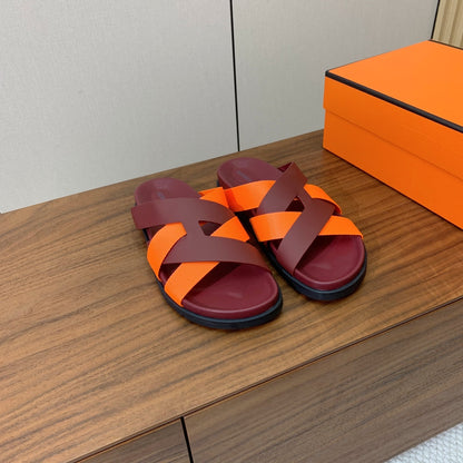 HM Kazimir Sandal Burgundy Orange Frabic Calfskin 294006