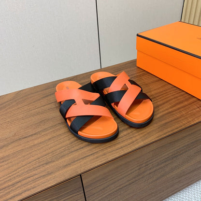 HM Kazimir Sandal Orange Black Frabic Calfskin 294011