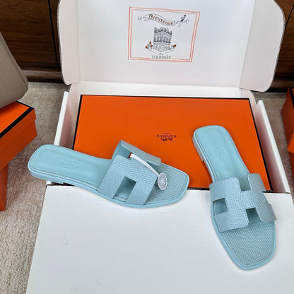 HM Oran Sandal Light Blue Embossed Lizard Leather 802368