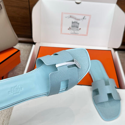 HM Oran Sandal Light Blue Embossed Lizard Leather 802368