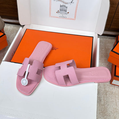HM Oran Sandal Pink Embossed Lizard Leather 802372