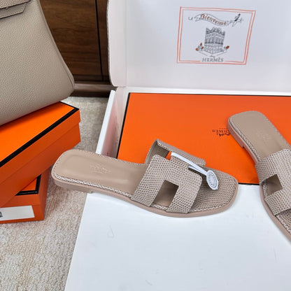 HM Oran Sandal Light Taupe Embossed Lizard Leather 802376