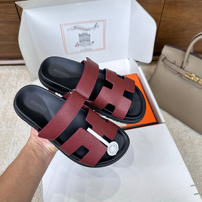 HM Chypre Sandal Black Burugndy Espom Leather 862391