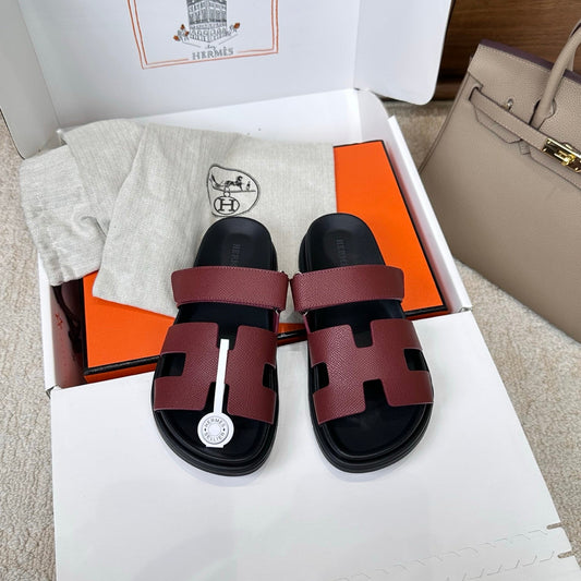 HM Chypre Sandal Black Burugndy Espom Leather 862391
