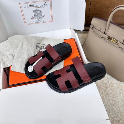 HM Chypre Sandal Black Burugndy Espom Leather 862391