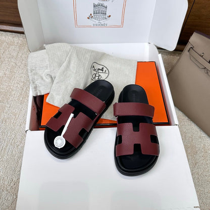 HM Chypre Sandal Black Burugndy Espom Leather 862391