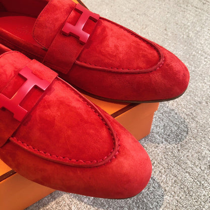 Paris Loafer Red Suede Calfskin With Signature Buckle 509350