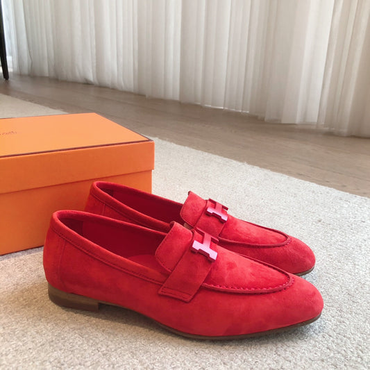 Paris Loafer Red Suede Calfskin With Signature Buckle 509350