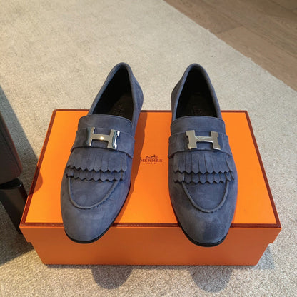 Royal Loafer Midnight Suede Calfskin With Fringe Detail And Silver Signature Buckle 509438