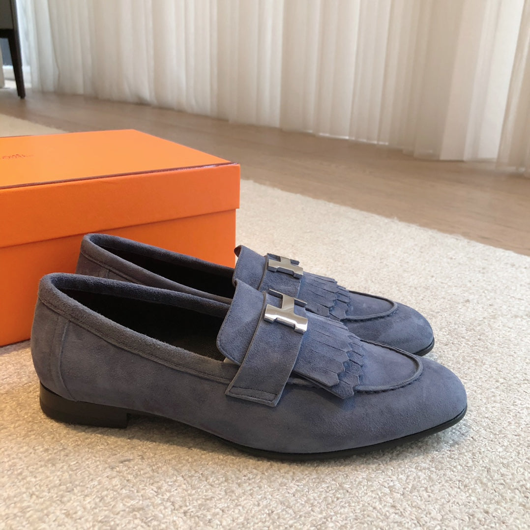 Royal Loafer Midnight Suede Calfskin With Fringe Detail And Silver Signature Buckle 509438
