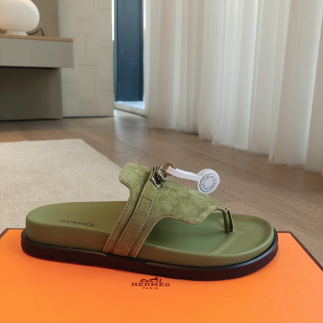 Empire Sandal Olive Lambskin Suede Goatskin