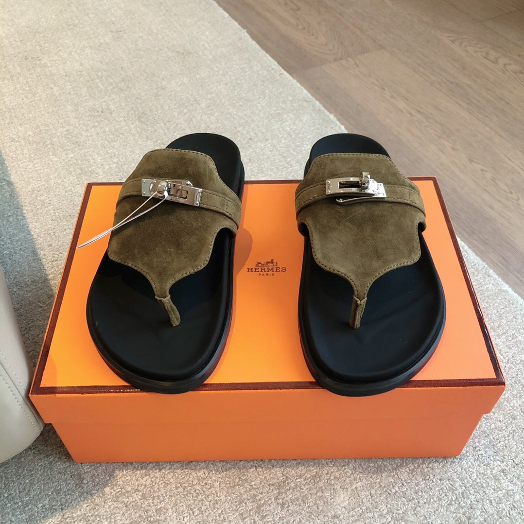 Empire Sandal Black Lambskin Pine Suede Goatskin