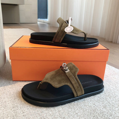 Empire Sandal Black Lambskin Pine Suede Goatskin