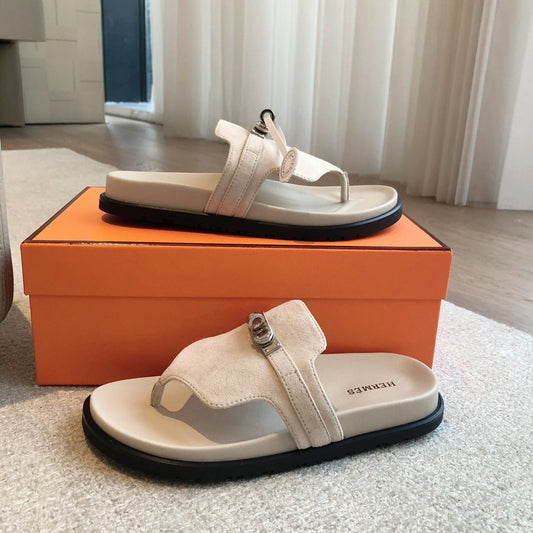 Empire Sandal Ivory Lambskin Suede Goatskin