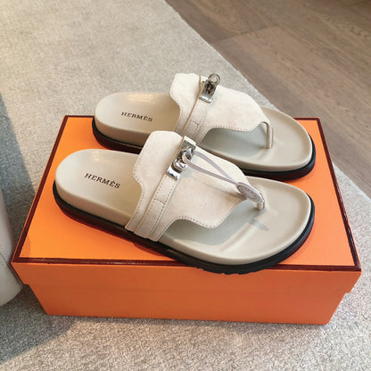 Empire Sandal Ivory Lambskin Suede Goatskin
