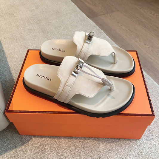 Empire Sandal Ivory Lambskin Suede Goatskin