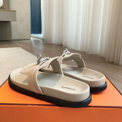 Empire Sandal Ivory Lambskin Suede Goatskin