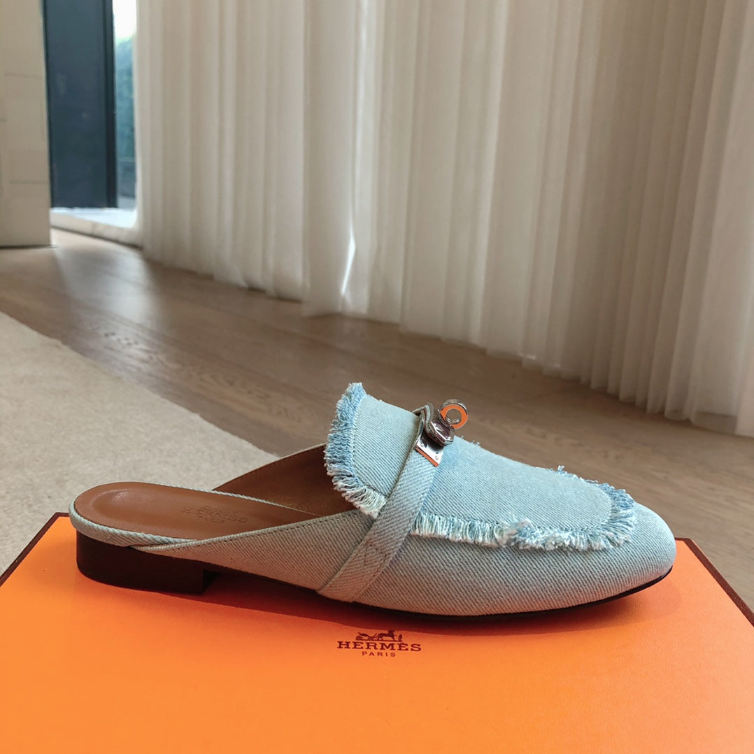 HM OZ Mule Denim Blue Cowhide 756854