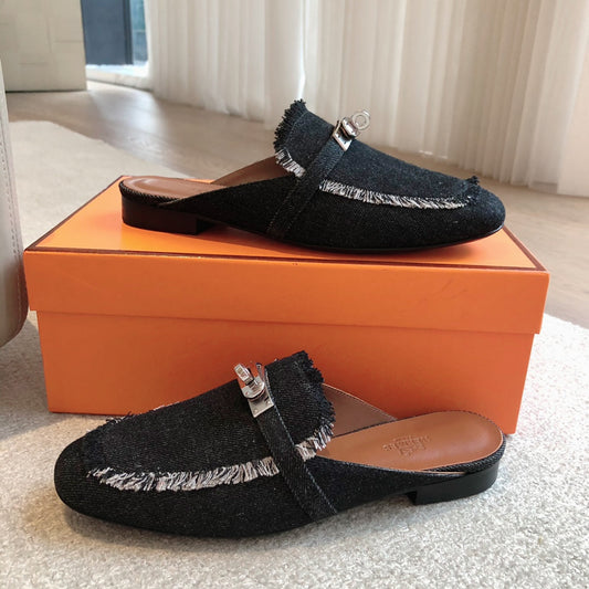 HM OZ Mule Denim Black Cowhide 756855