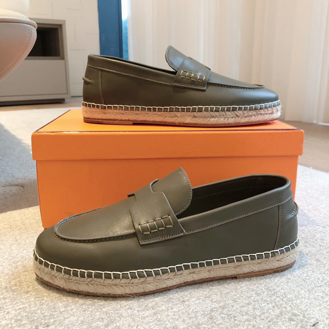 HM Trip Espadrille Olive Calfskin